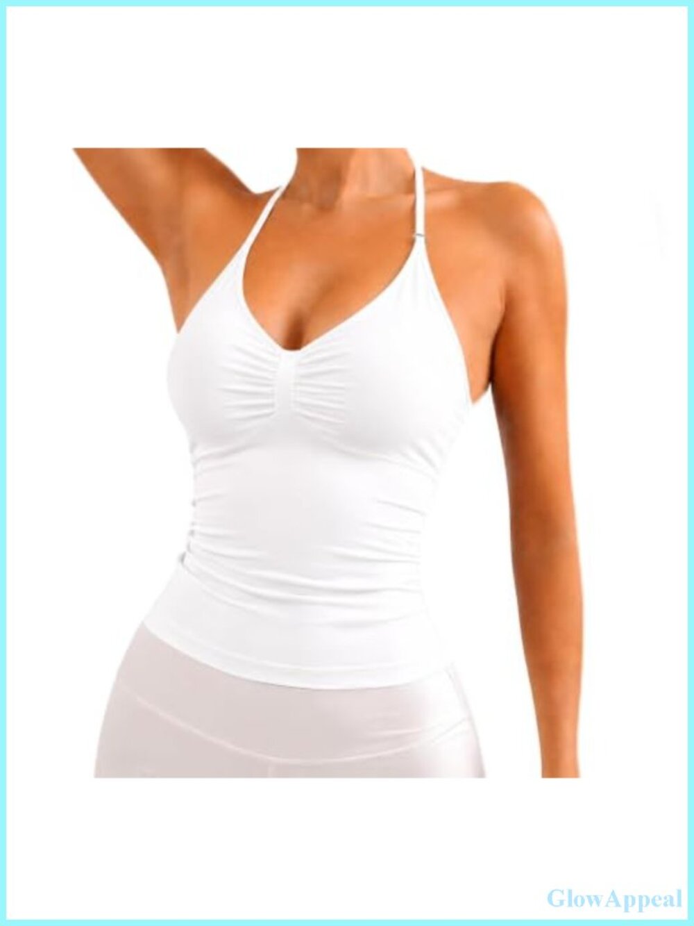 Slim Fit Halter Tank Top Built-in Bra V Neck Workout Yoga Top
